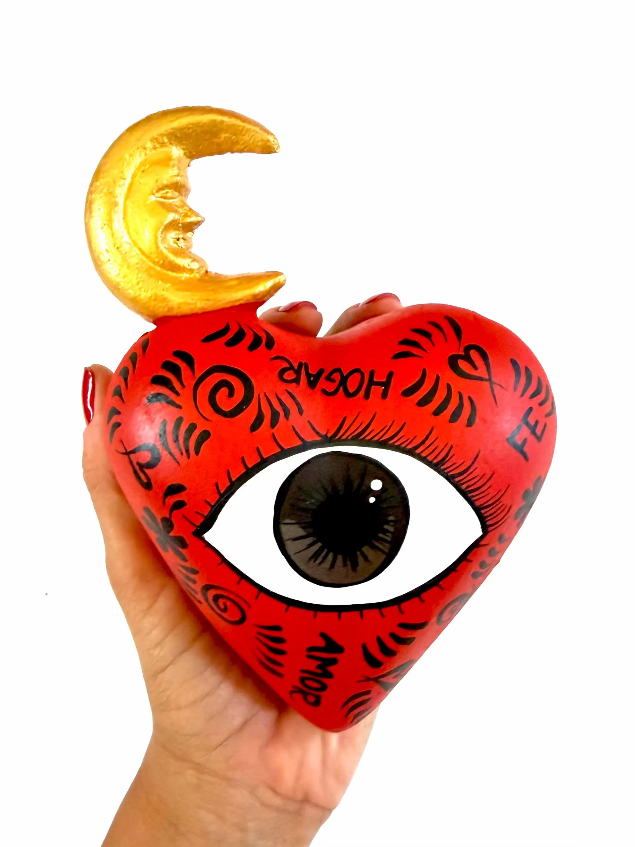 Ceramic Luna Heart Folk Art