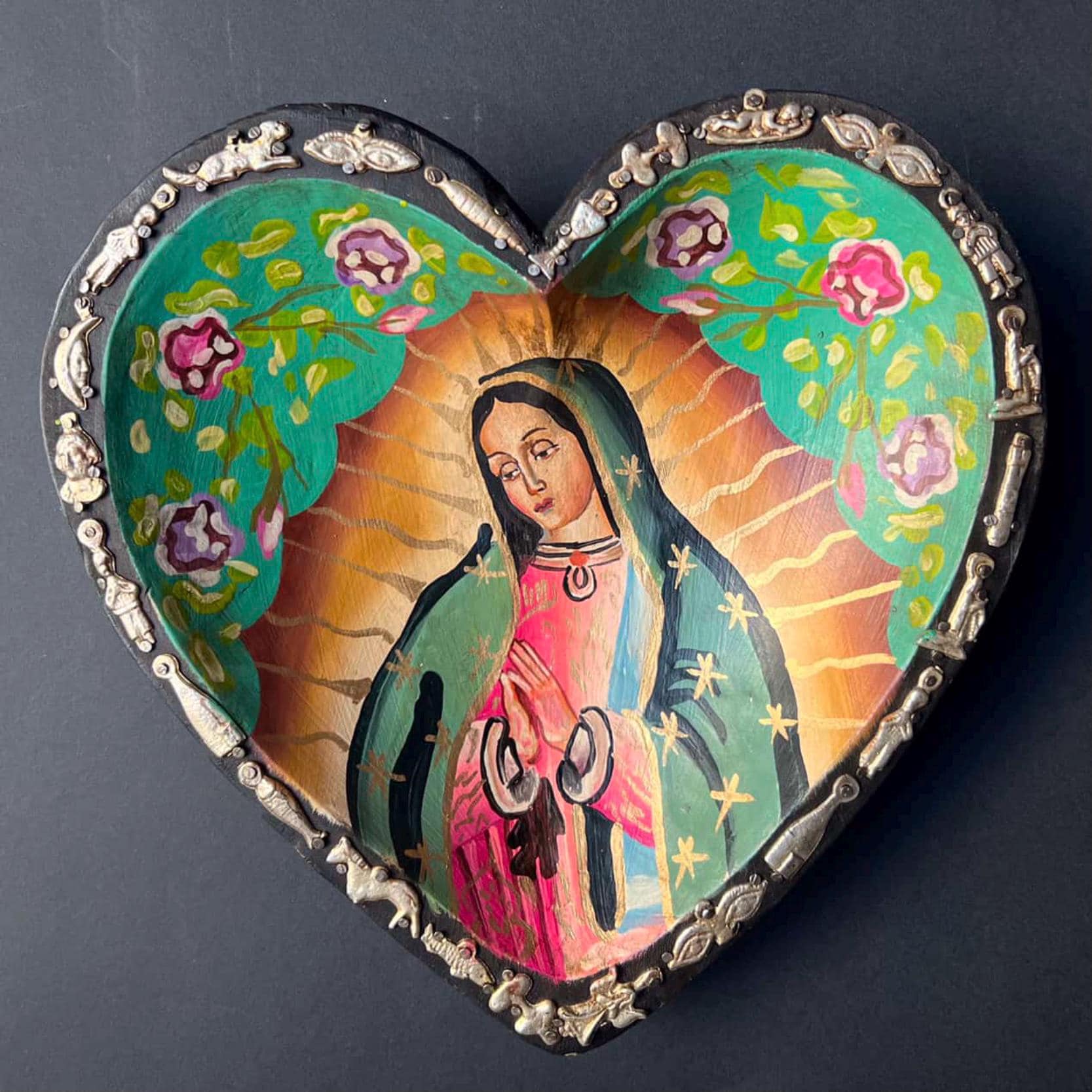 Hand painted Guadalupe Invertido 9"x 9"x 1.75"