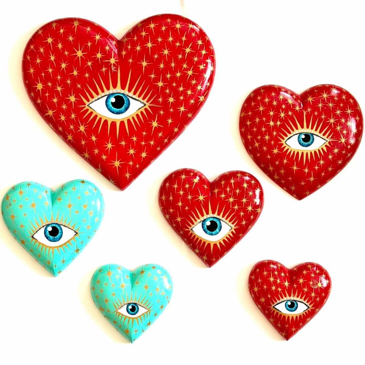Wood Sacred Heart Wall Decor Gift, Ojo Milagro , Boho Mexican Folk Art Eye