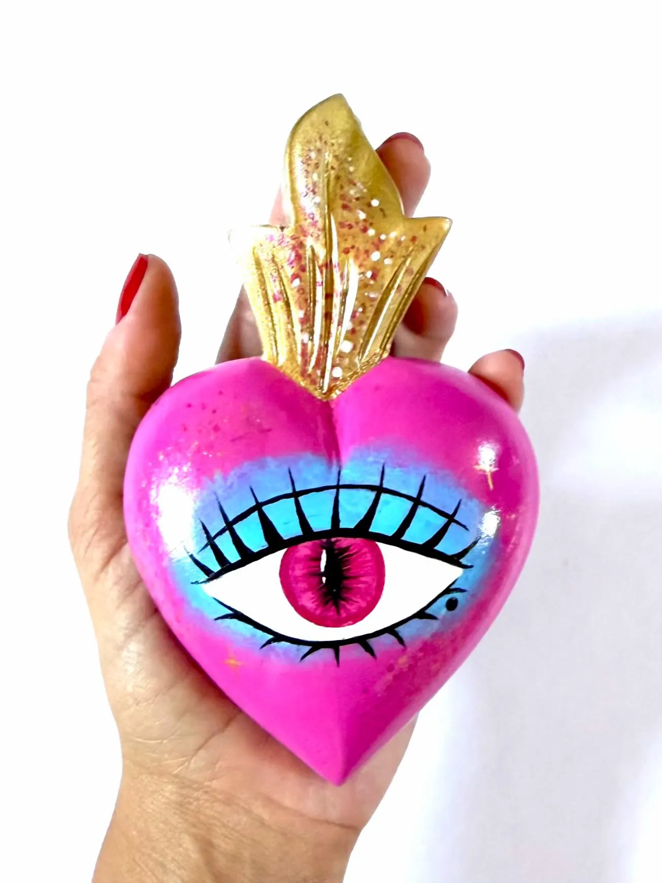 Ojo Wood Sacred Heart Folk Art, Ex-voto Home Decor Gift, Boho Milagro Mexico Hand-carved