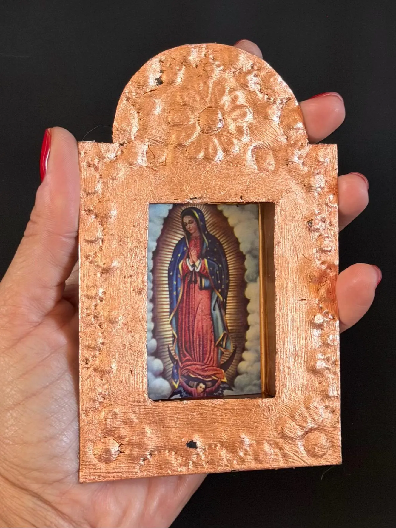 Hand-cut Tin Nicho Guadalupe Small, Mexican Folk Art Hacienda Decor Niche 5.5”