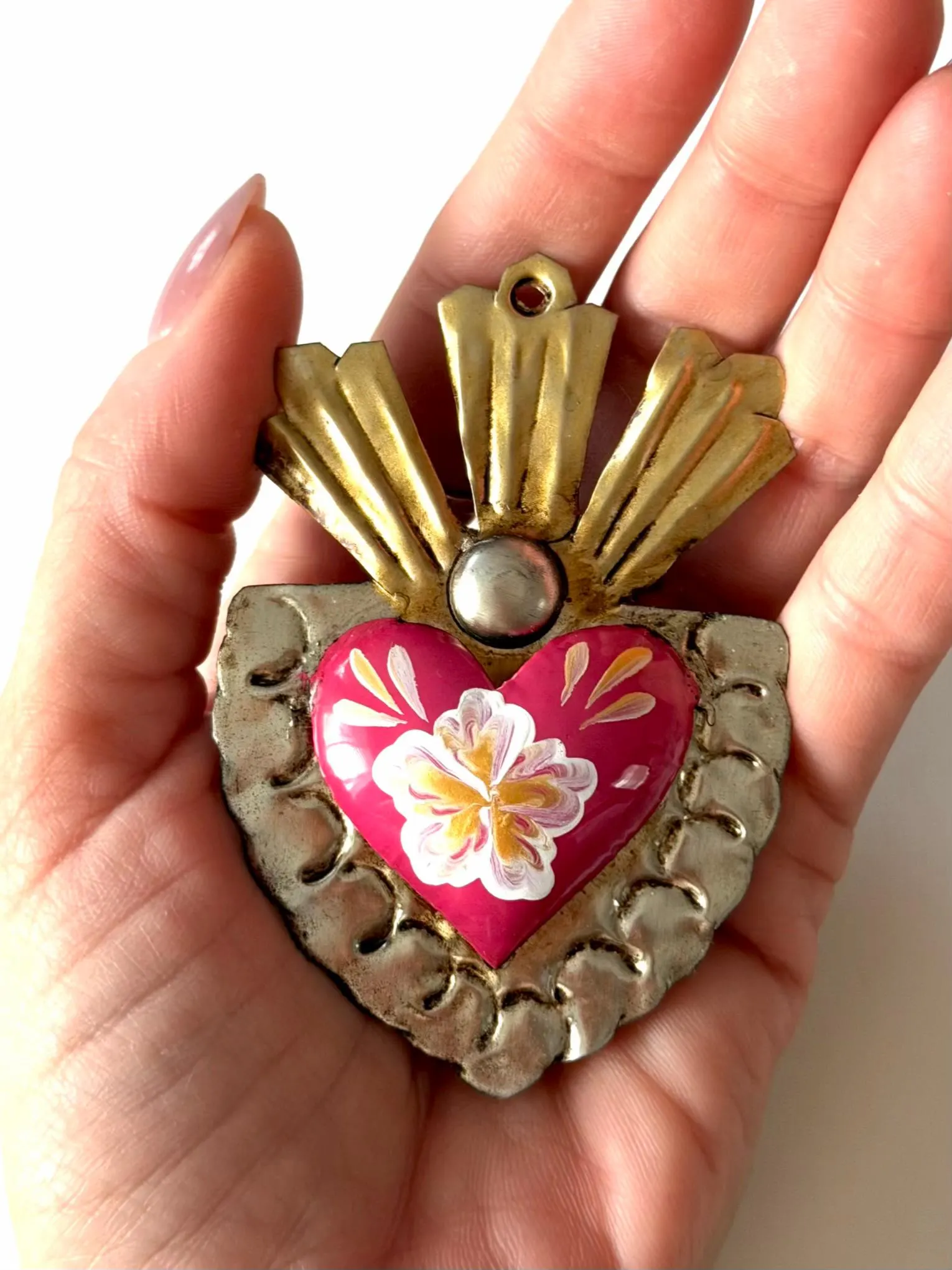 Mini Tin Sacred Heart 3"(tall) - Blanca Flower