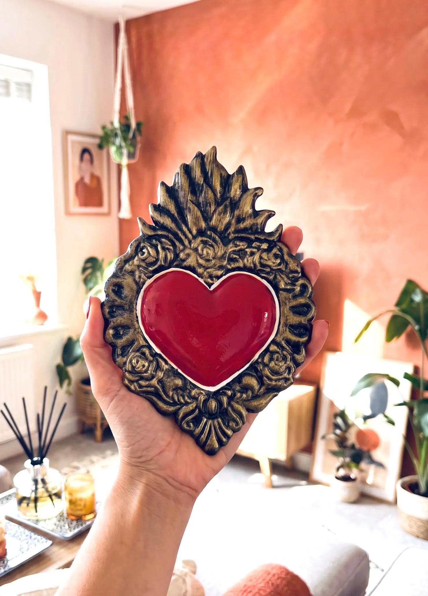 Milagro Heart Art, Gift For Her, Decorado Red 6"x 8"