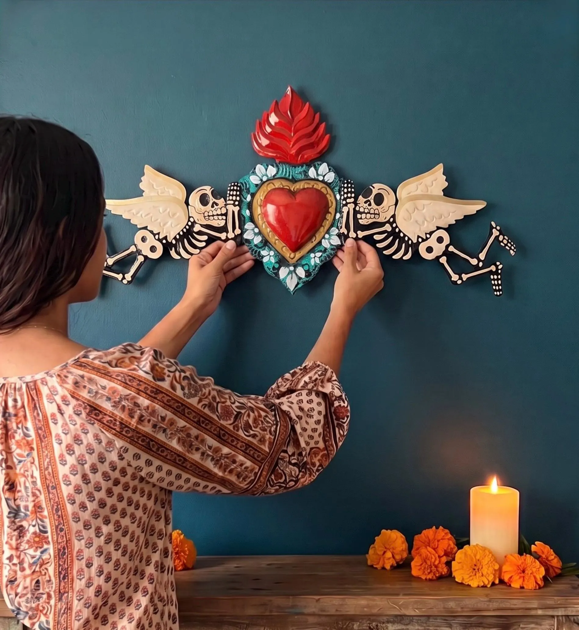 Day of the Dead Mexican Folk Art Calavera, XL D.Muertos 20”(long), Boho Mate