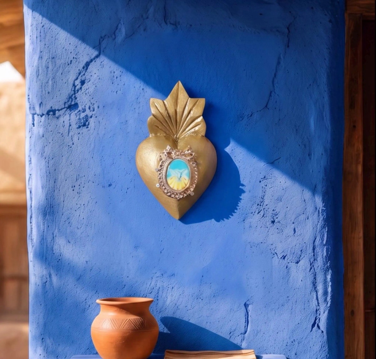 Milagro Heart Art, Vintage-Style Decor, Santisima Trinidad Small Gold